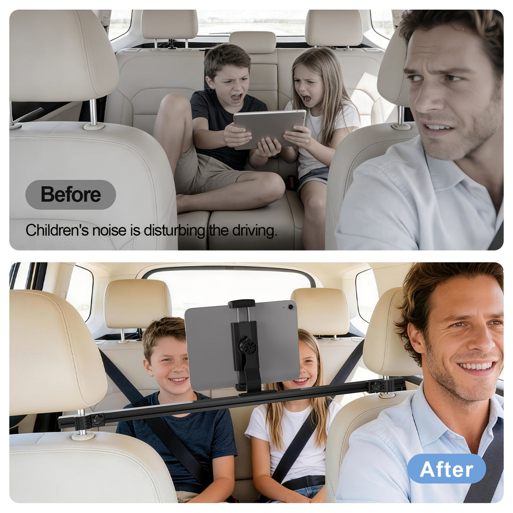 TEEFEET Podesivi držač za iPad za naslon za glavu u automobilu - Stezna montaža kompatibilna za iPad Pro/Air/Mini stalak za tablet, podesivi stezni nosač sa bazom za naslon za glavu, stalak za tablet pogodan za zadnje sedište automobila, za upotrebu u voz