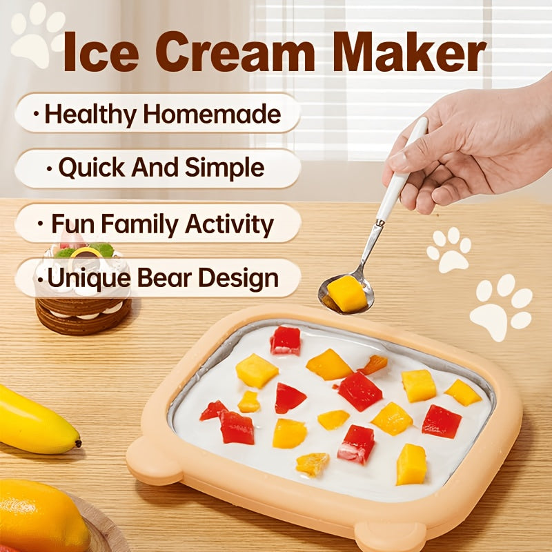 Manual Ice Tray, No Electricity Required, DIY Ready-to-Eat Ice Cream Roll Maker, 304 Stainless Steel, Home Use Homemade Frozen Yogurt Smoothie Maker, Includes 2 Scrapers, and Easy to Clean, Parent-Child Interactive Partner, for Home Kitchen Use