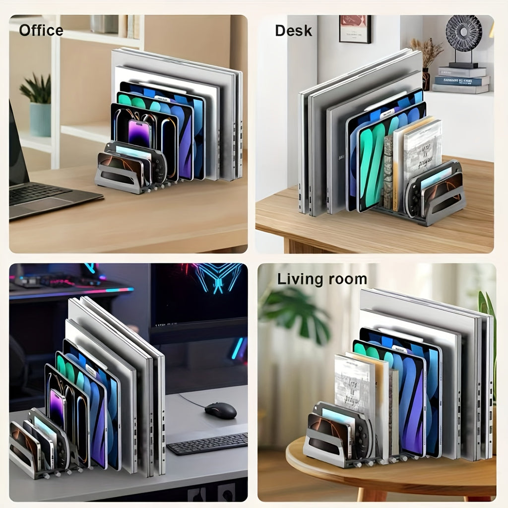 6-Slot Desktop Vertical Laptop Organizer Stand, Adjustable Base Suitable for Laptops, Ipads, Phones, And Study Machines