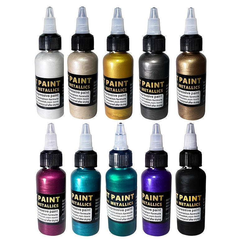 Set od 50ml*10 komada obojenih metalik boja, sa efektom bisera, nebledeći, vodootporne akrilne boje na bazi vode, uljane boje na bazi vode, pigmenti za kreativna umetnička dela i grafiti