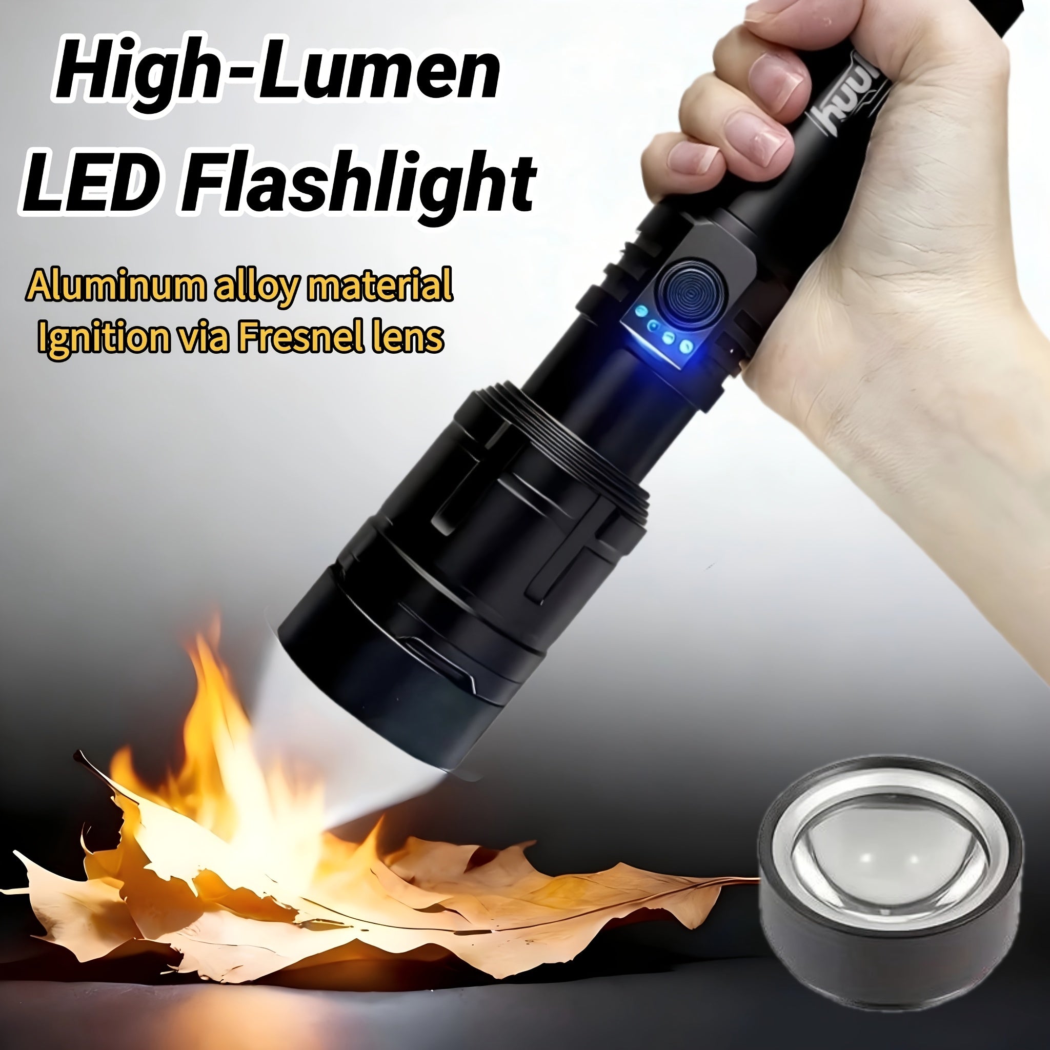 This Aluminum Alloy Ignition Flashlight Uses a Fresnel Lens for Ignition, Is USB Rechargeable, And Has a 5000Mah High-Capacity Battery. It'S Suitable for Camping, Exploration, Fishing, Patrolling, Travel, Home Use, And As a Holiday Gift. IP44