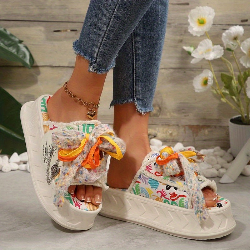 Cute Women's Slip-On Slippers, 2025 Summer New Arrival, Outerwear Cartoon Korean Style Fashionable Versatile Platform Thick-Soled Slippers, Women Shoes