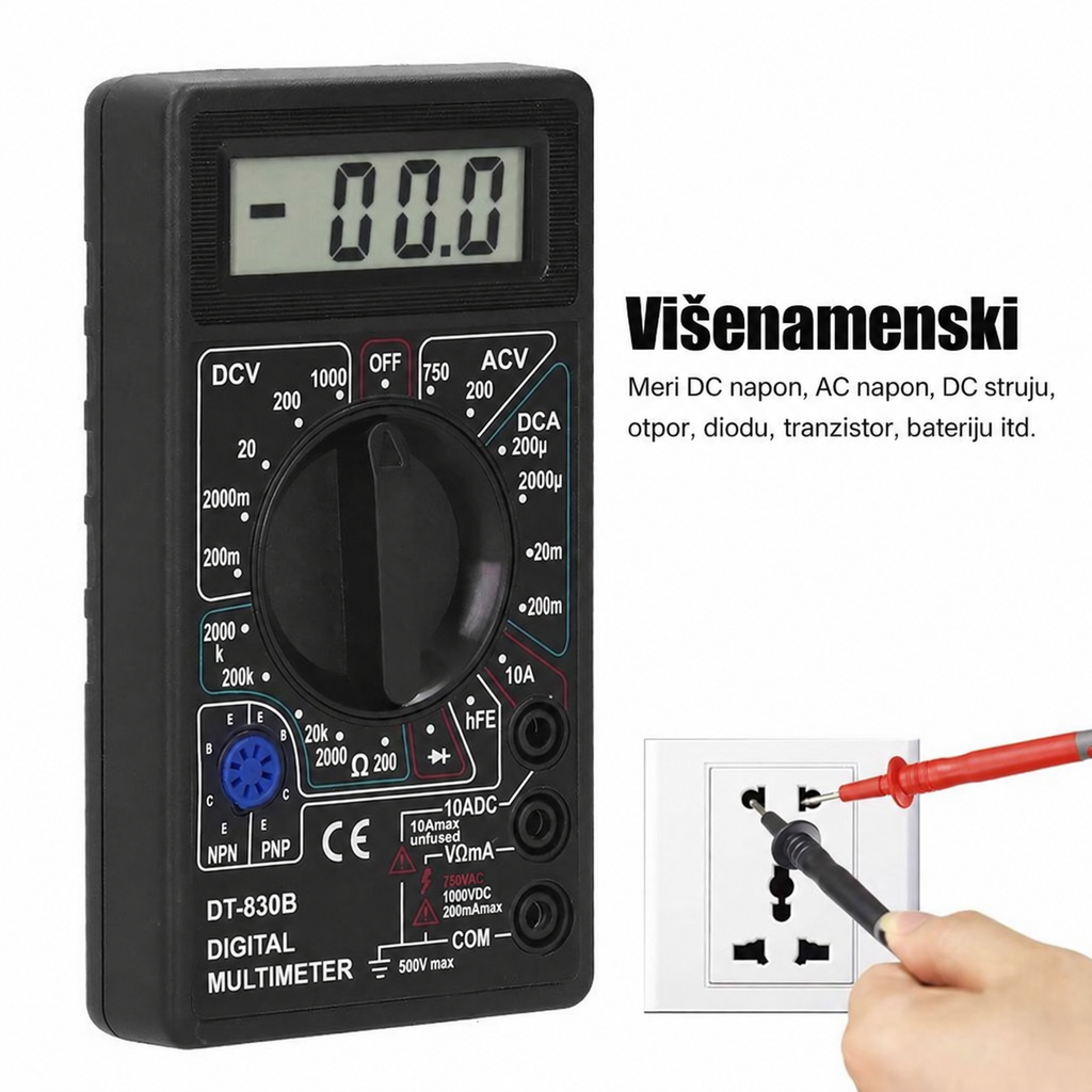 DT-830B Digitalni Multimetar, Ručni LCD Digitalni Multimetar, AC/DC Volti i Struja Otpor Merač sa Zaštitom od Preopterećenja za Kućno Električno Testiranje, Dostava u 3-5 Dana