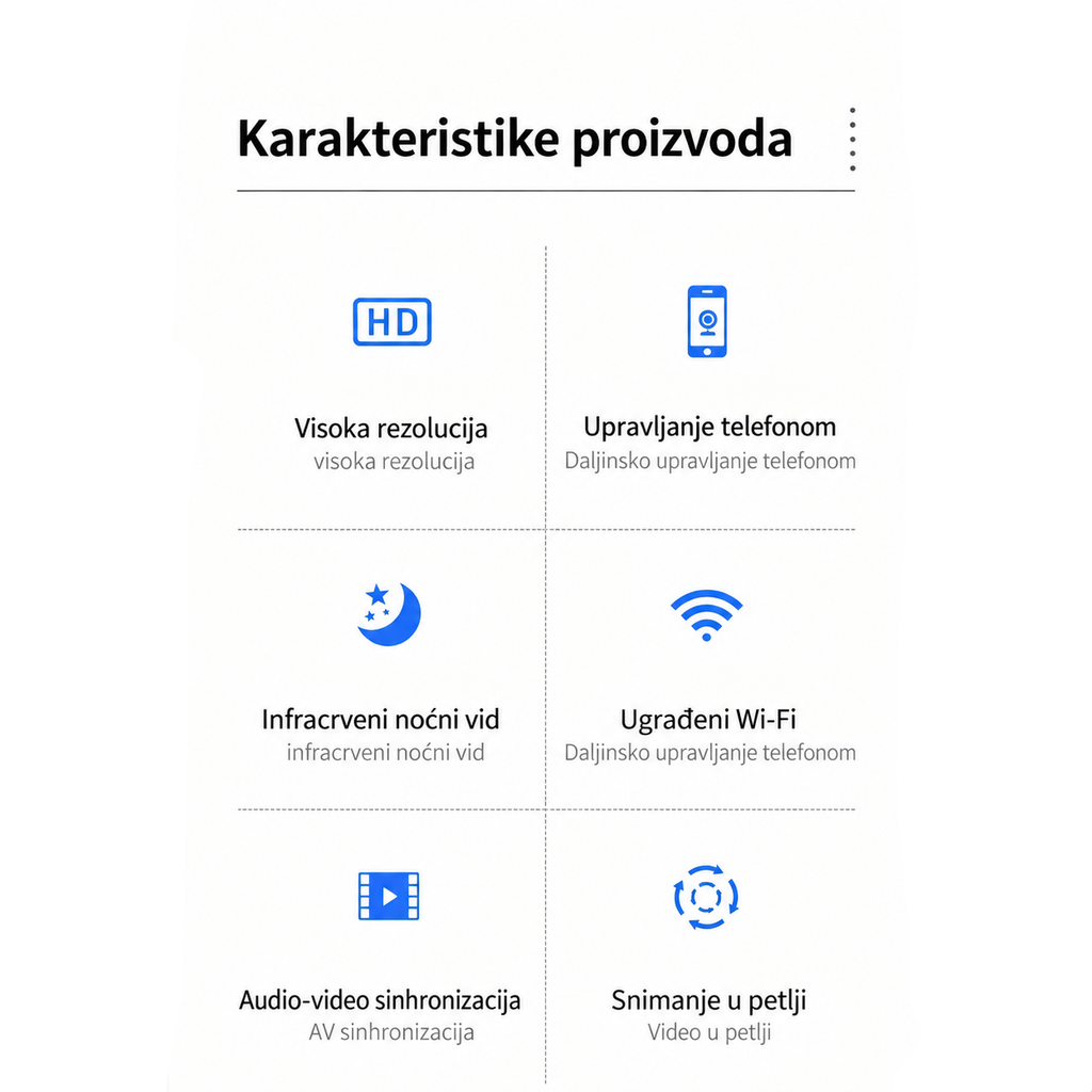 1080P HD WiFi Sigurnosna Kamera sa Infracrvenim Noćnim Vidom, Daljinski Pregled Kućne Nadzorne Kamere