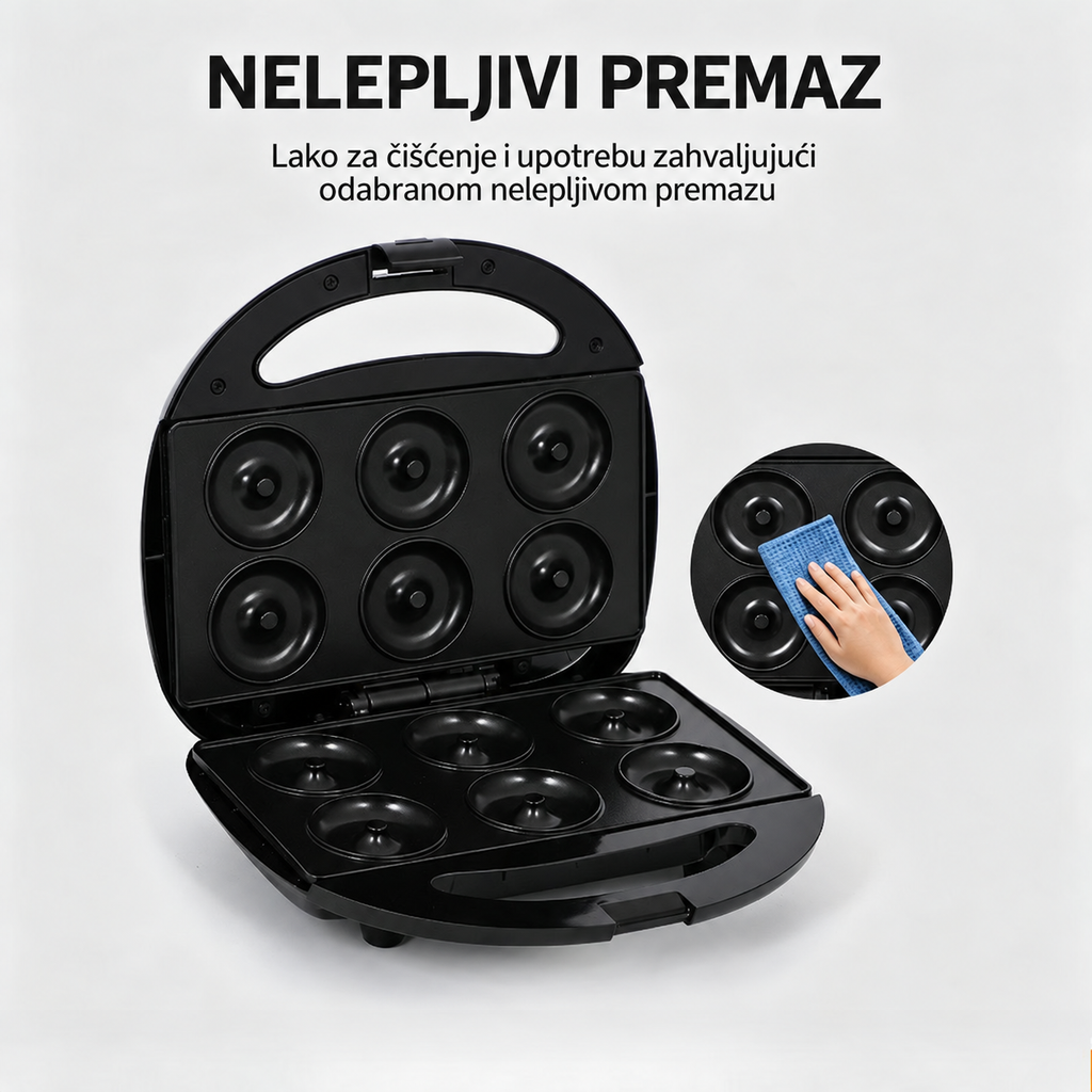 750W Električni aparat za krofne, mini pekač za krofne sa 6 rupa i nelepljivom završnicom, dvoslojni grejni kućni aparat za pravljenje doručkova i deserta za kućnu kuhinju
