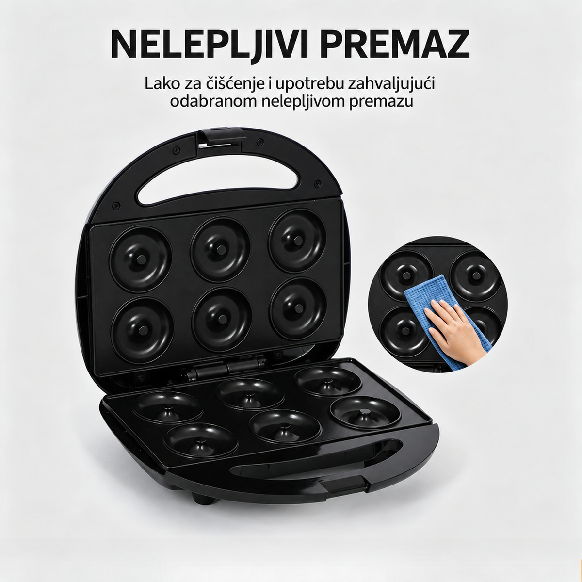 750W Električni aparat za krofne, mini pekač za krofne sa 6 rupa i nelepljivom završnicom, dvoslojni grejni kućni aparat za pravljenje doručkova i deserta za kućnu kuhinju