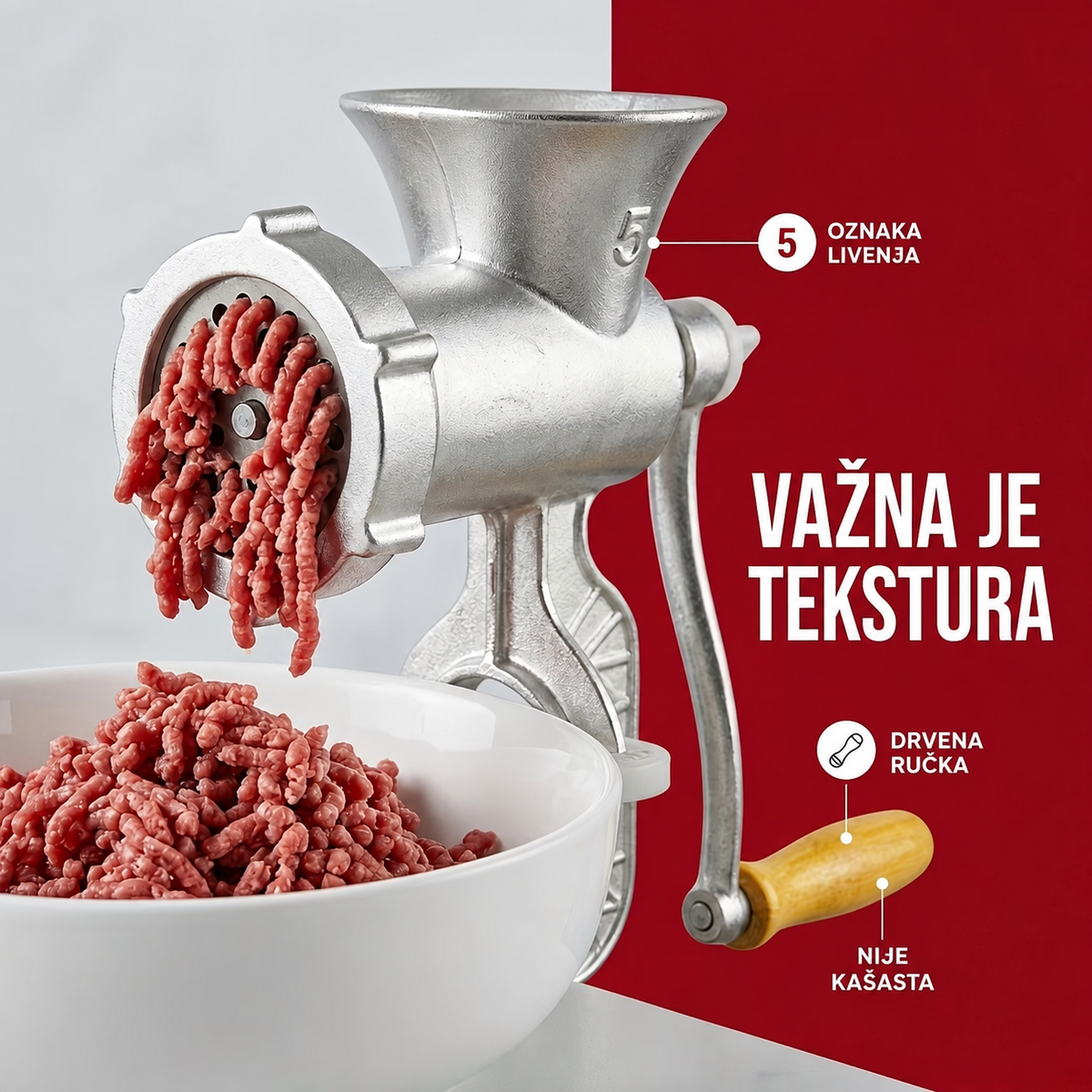 Podesiva ručna mašina za mlevenje mesa sa montažom na sto