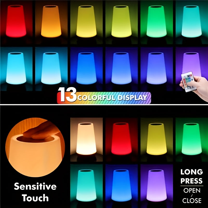 LihangStar USB-Punjiva Noćna Lampica sa Dodirnom Kontrolom - Prenosiva LED Stona Lampica sa 5 Nivoa Osvetljenja, 13 RGB Boja, Dodirna Lampica za Spavaću Sobu, Dnevni Boravak ili Kancelariju