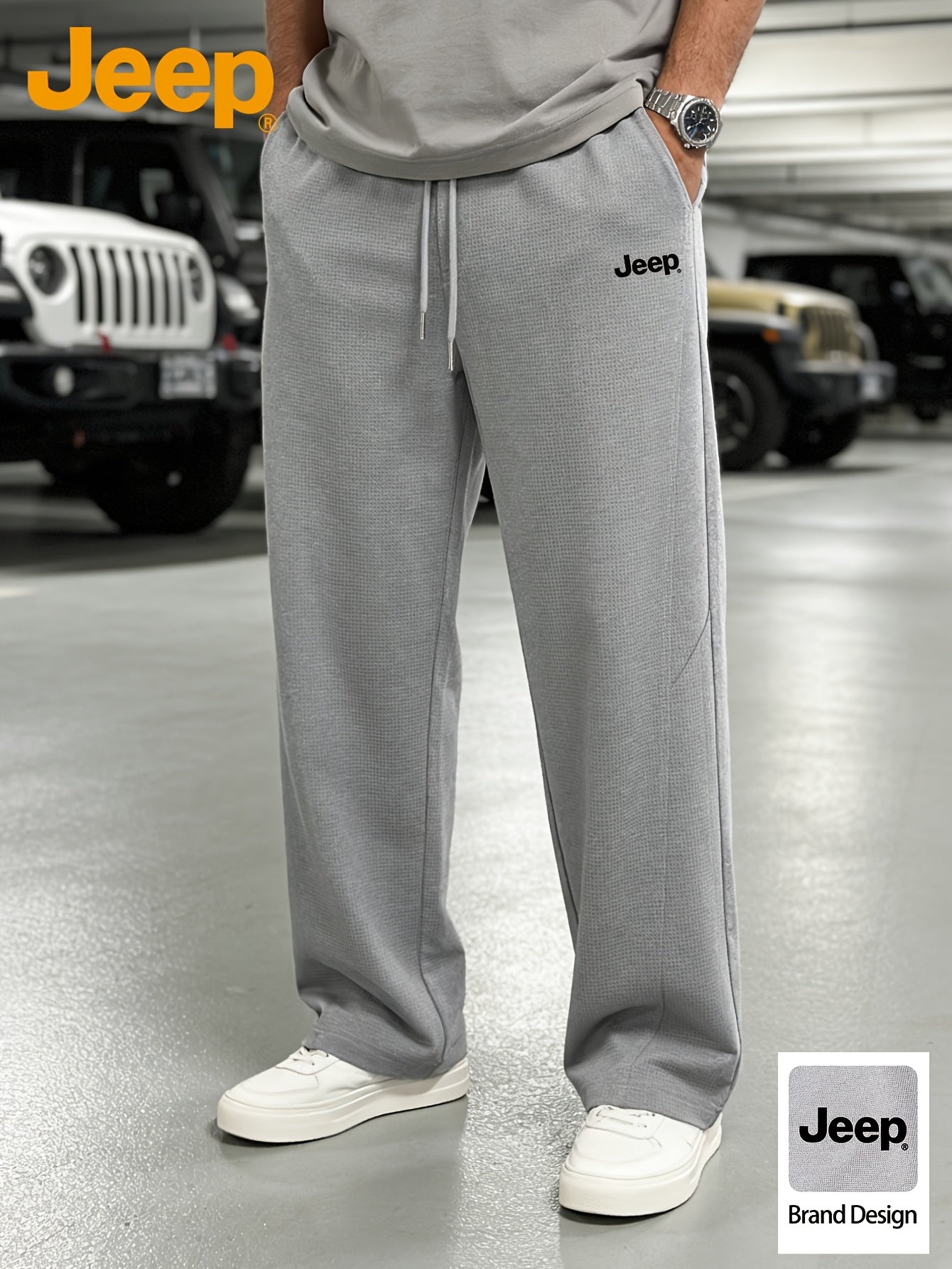 JEEP Muške Vafl Pletene Trenerke za Proleće/Leto, Široke Ravne Pantalone "Saber" sa Dijagonalnim Šavovima, Elastični Struk sa Vezicom, Izdržljive i Prozračne Duge Pantalone za Planinarenje i Fitnes na Otvorenom, Pogodne kao Poklon