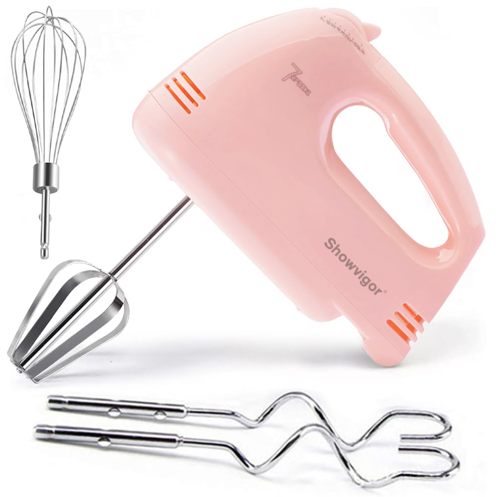 Electric Hand mixer - 7 Adjustable Speed 180W Handheld Mixer Electric Whisk with 5 Stainless Steel Accessories, Turbo Boost/Self-Control Speed + Eject Button Food Beater for Cakes Eggs, Off-white