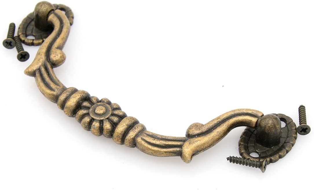 4 PCs Vintage Antique Brass Bail Pull Handle for Dresser, Wooden Drawer, Cabinet Cupboard, Medium Size, Total Length 4.2-in (10.7 cm) and Height 1.7-in (4.4 cm)