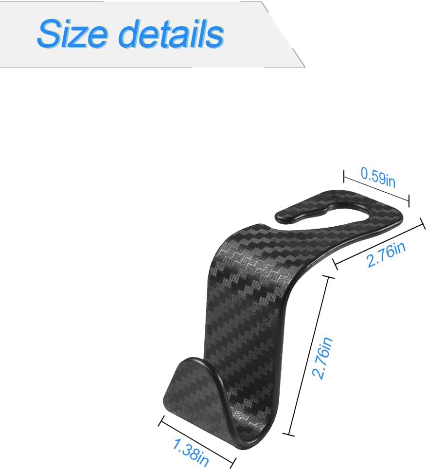 Car Back Seat Headrest Hooks, 4 Pack Carbon Fiber Stylish Back Seat Hanger for Car Handbag Clothes Coats Grocery Bags, Car Interior Accessories (Carbon Fibre/Black)