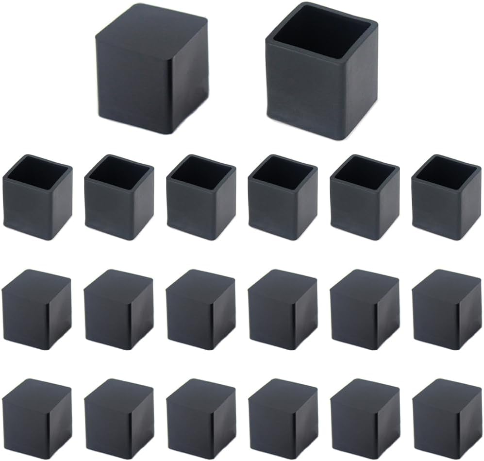 12Pcs 1"x1" (25mmx25mm) Square Rubber Chair Leg Tips Caps, Chair Table Leg Covers Floor Protectors, Chair Leg End Caps for Furniture, Table