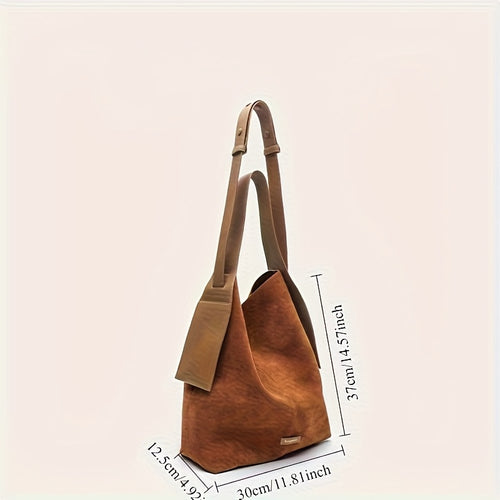 1pc Women's Large Capacity Corduroy Crossbody Bag with Magnetic Closure Suede Panel & Hanging Ear Design - Adjustable Strap Corduroy Handbag Suitable for Commuting, Parties, Casual Outfits, Olive Green/Caramel, /Korean Style