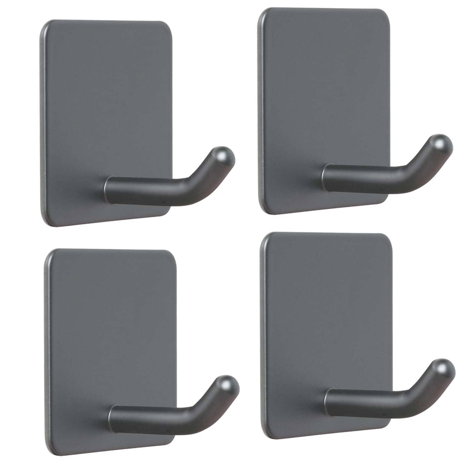 FOTYRIG Adhesive Towel Hooks No Drill Wall Hooks Stick on Wall Hangers Shower Hooks for Inside Shower Bathrooms Kitchen Door Black -4 Packs