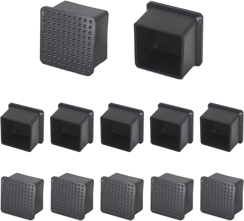 12Pcs 1"x1" (25mmx25mm) Square Rubber Chair Leg Tips Caps, Chair Table Leg Covers Floor Protectors, Chair Leg End Caps for Furniture, Table