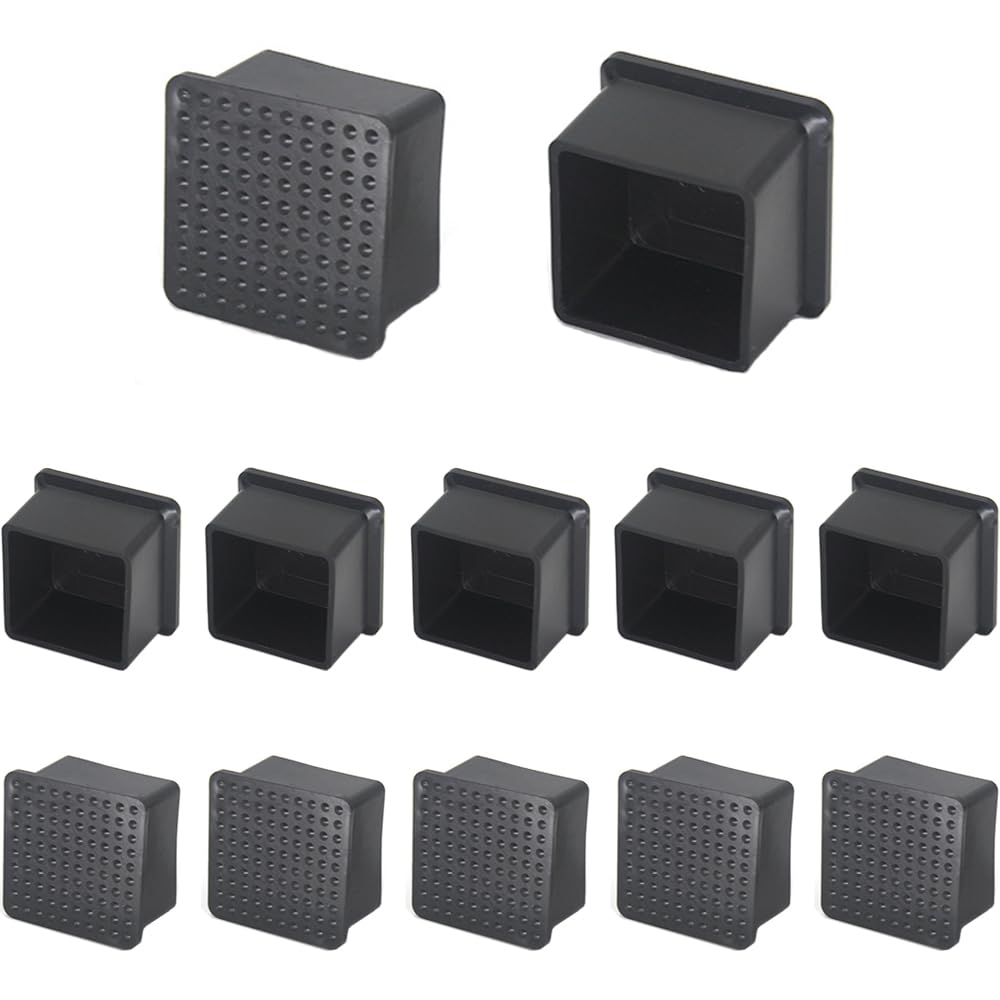 12Pcs 1"x1" (25mmx25mm) Square Rubber Chair Leg Tips Caps, Chair Table Leg Covers Floor Protectors, Chair Leg End Caps for Furniture, Table
