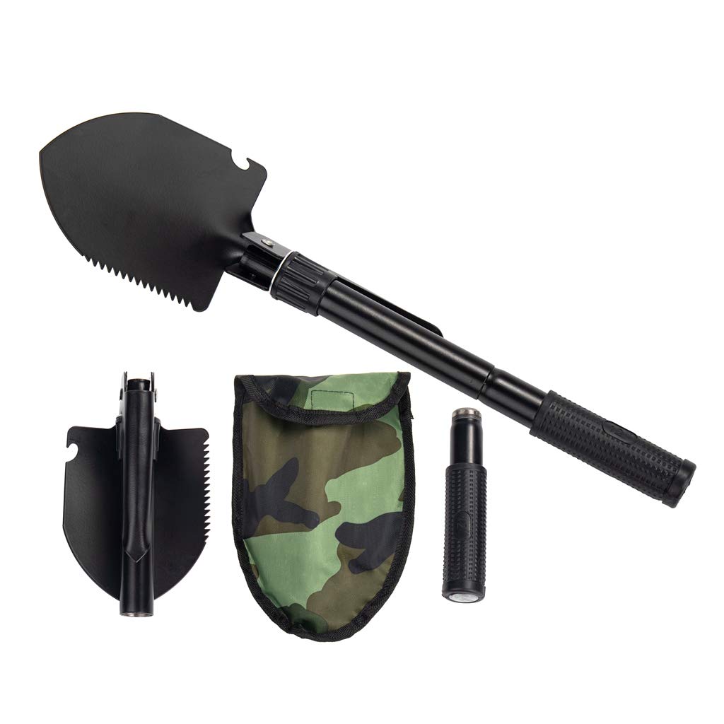 Gardening Folding Shovel Military Camping Shovel Survival Gear Entrenching Tool with Carrying Pouch Metal Handle for Camping Trekking Gardening Fishing Backpacking Snow (Black Zipper Pouch)