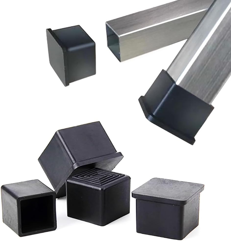 12Pcs 1"x1" (25mmx25mm) Square Rubber Chair Leg Tips Caps, Chair Table Leg Covers Floor Protectors, Chair Leg End Caps for Furniture, Table