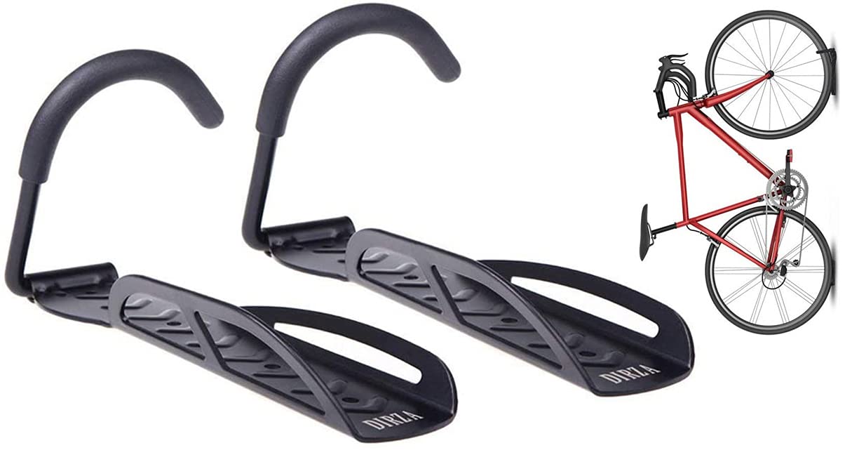 Dirza Bike Rack Garage Wall Mount Bike Hanger Storage System Vertical Bike Hook for Indoor Shed - Easily Hang/Detach - Heavy Duty Holds up to 65 lb with Screws Black