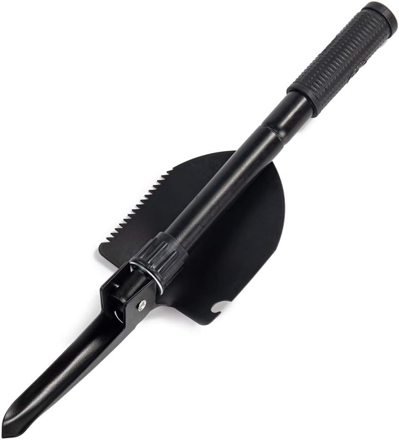 Gardening Folding Shovel Military Camping Shovel Survival Gear Entrenching Tool with Carrying Pouch Metal Handle for Camping Trekking Gardening Fishing Backpacking Snow (Black Zipper Pouch)
