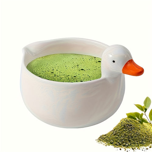 1 komad keramička čaša za matcha sa izlivom, slatka keramička čaša za matcha u obliku patke, činija za salatu, činija za supu, čaša za matcha čaj, pogodna za matcha prah/salatu/voće/supu/čaj/matcha latte/dobrodošlicu za doručak 485ml/16.4oz