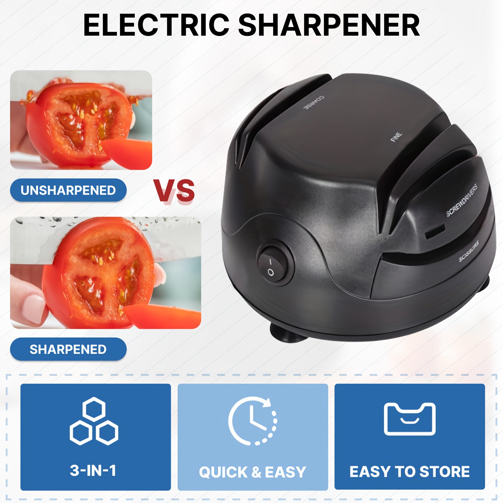 3-In-1 Electric Knife Sharpener, Great for Kitchen And Sport Knives, Scissors, Screwdrivers, Retractable Cord, Kitchen Additions