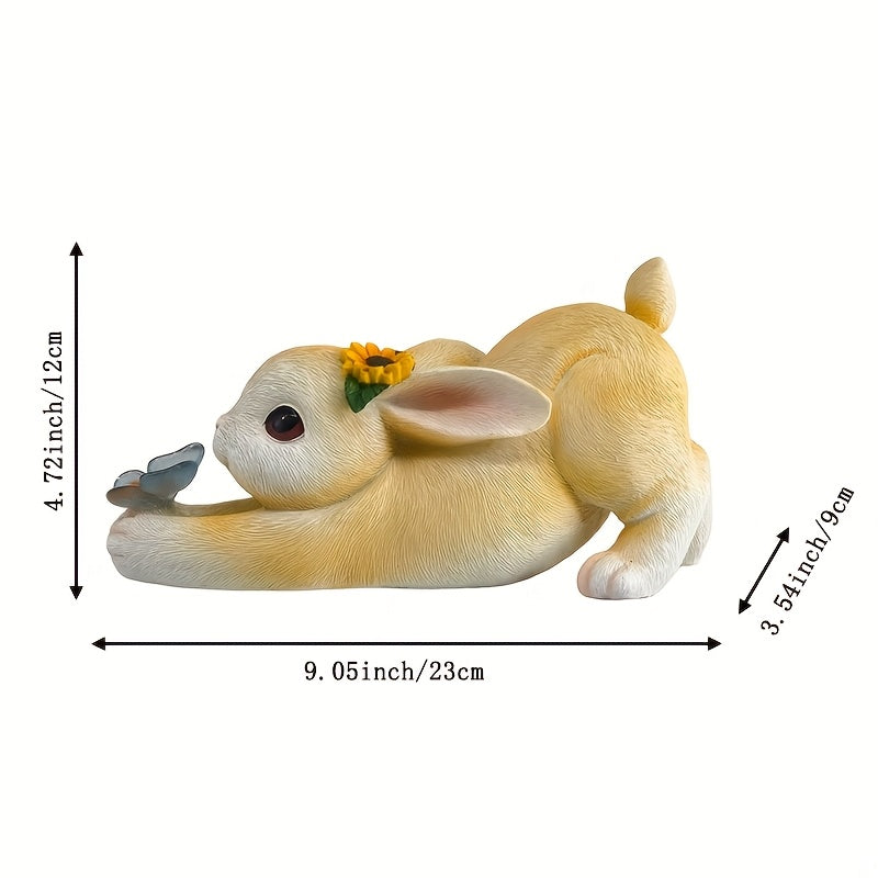 A decoration rabbit statue decoration with solar butterfly light, villa lawn decoration garden rabbit statue ornament, suitable for courtyard, balcony, yard, lawn decoration - unique housewarming gift