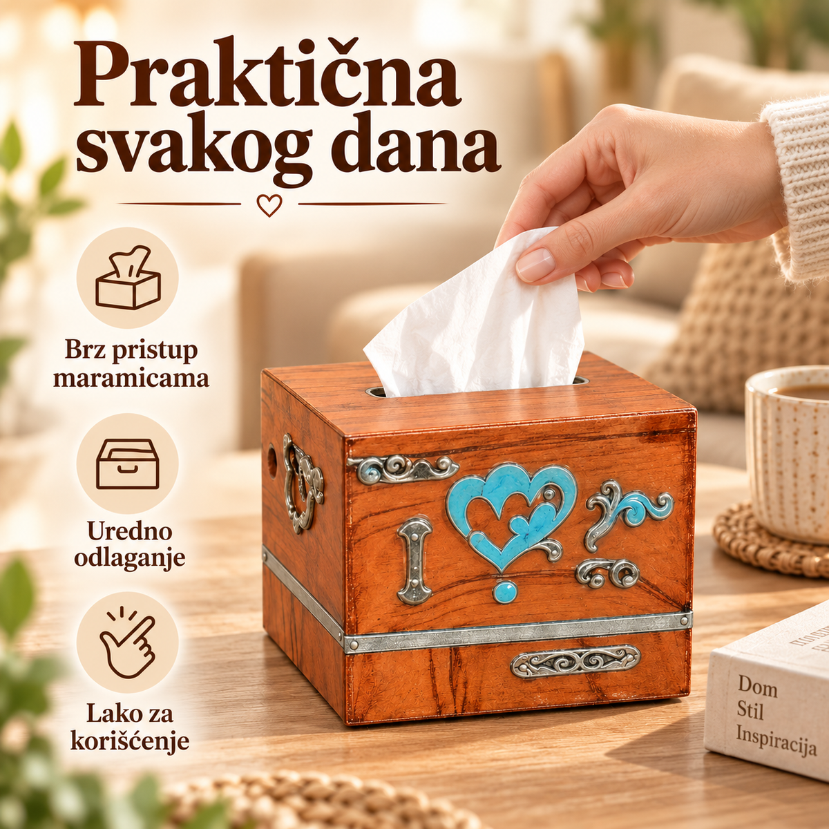 Drvena kutija za maramice – dekorativna vintage kutija za dnevnu sobu, spavaću sobu i kancelariju