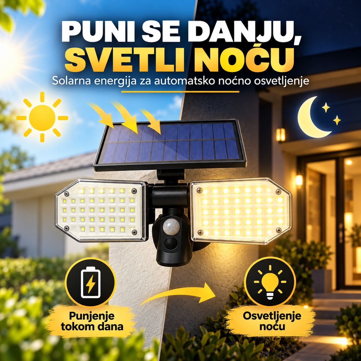 Solarna LED lampa sa senzorom pokreta – spoljna zidna rasveta sa solarnim punjenjem