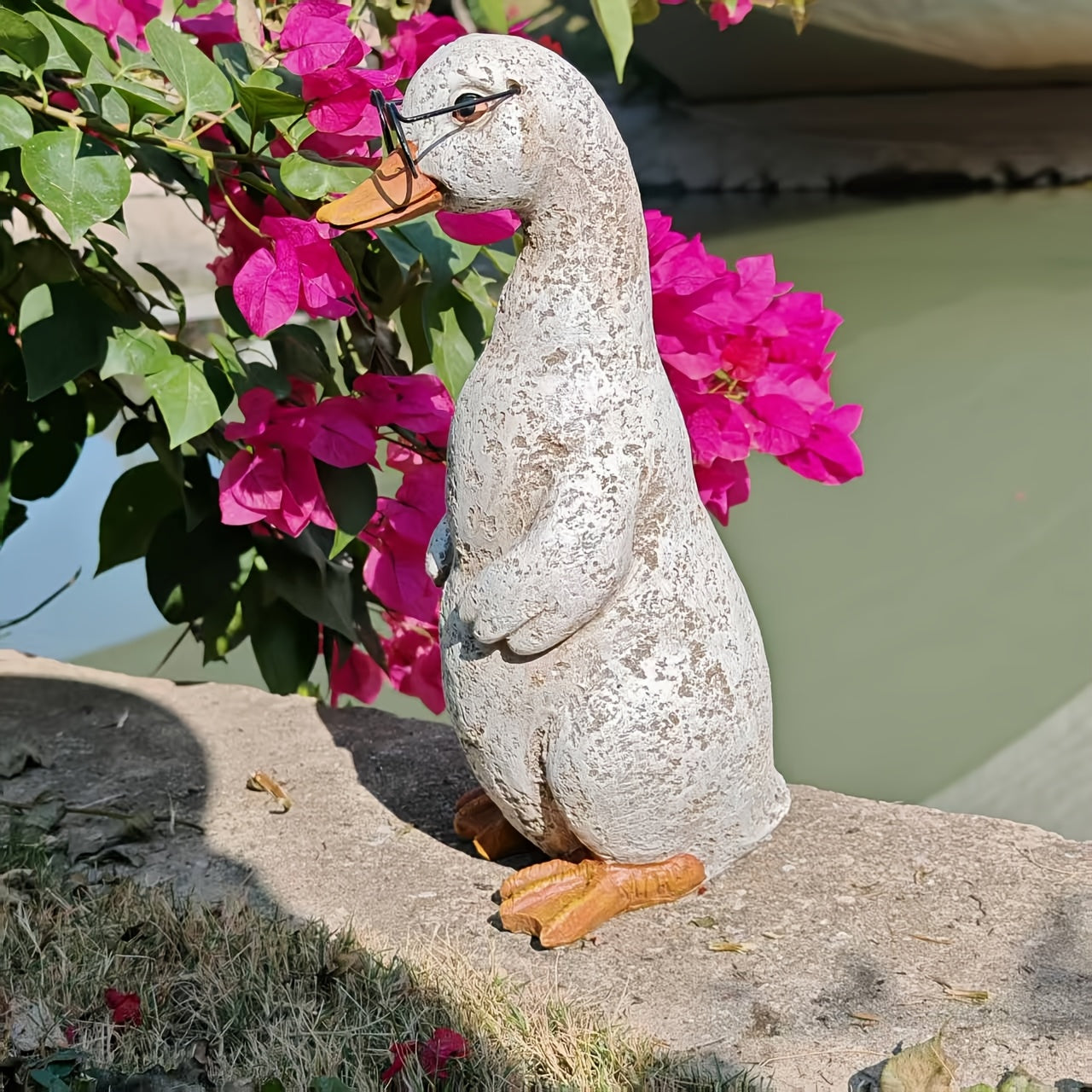 Ručno izrađena statua patke od smole u vintage stilu - Figurica patke džentlmena koja sedi, pogodna za ljubitelje živine, dekor za baštu u zatvorenom/na otvorenom, ukras za travnjak, praznični poklon za statue patki (Smola)