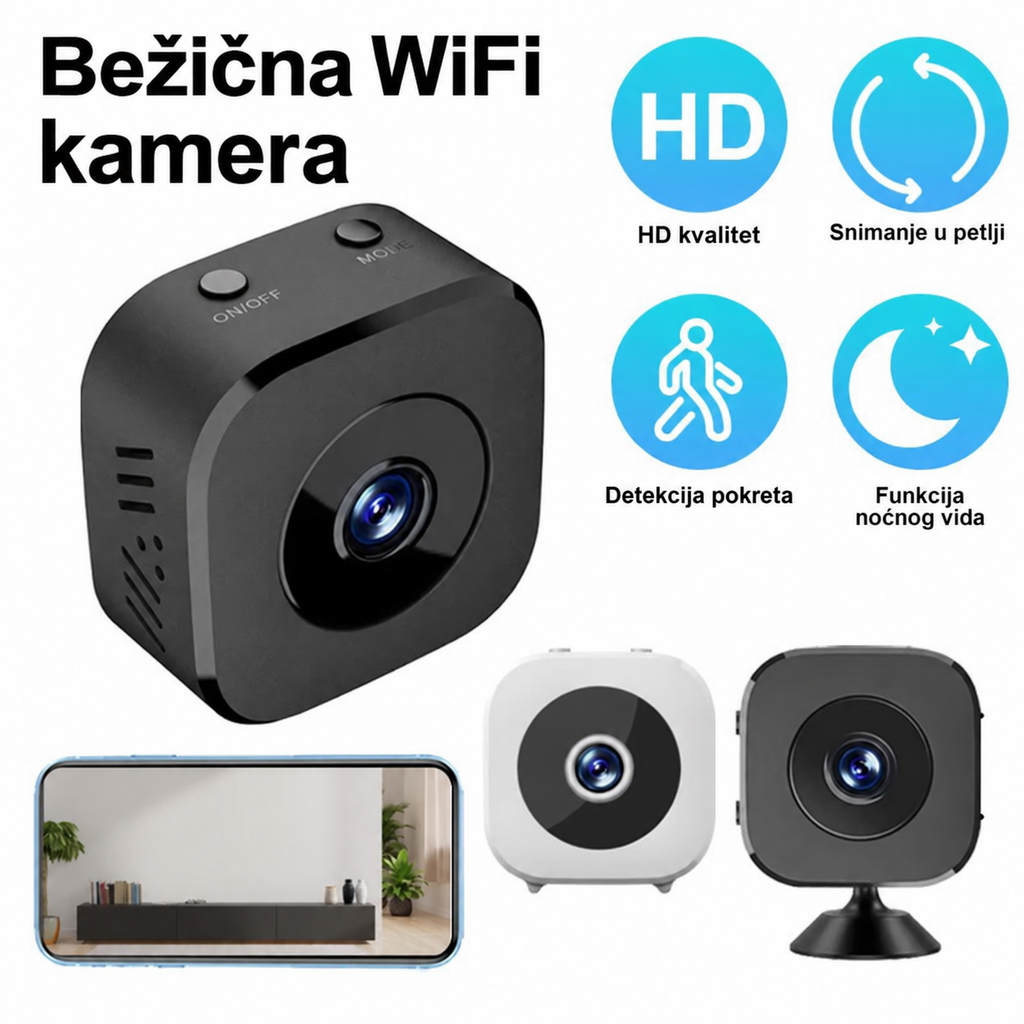 Lokalno Skladište Mini Bežična Nadzorna Kamera 1080P Prenosivi Daljinski Monitor za Dom, Slučajno Crna ili Bela Boja isporučuje se