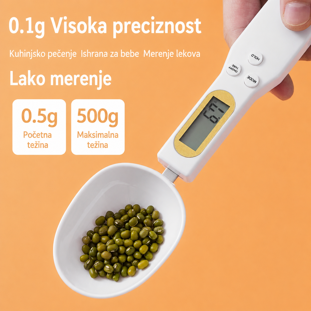 Digitalna kuhinjska vaga u obliku kašike, preciznosti do 0,1 g