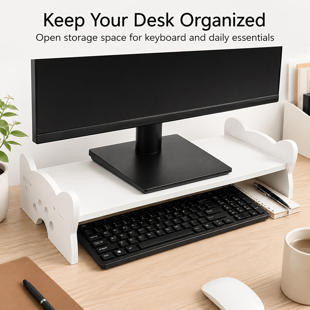 Preslatki stalak za monitor u obliku mačje šape sa ergonomskim podizačem ekrana za radnu površinu - Pogodan za stoni računar i laptop, beli, pogodan za kućnu kancelariju, kompatibilan sa sveskama, tabelama, pametnim telefonima, čitačima, držač monitora za