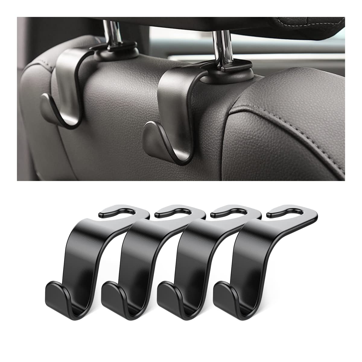 Car Back Seat Headrest Hooks, 4 Pack Carbon Fiber Stylish Back Seat Hanger for Car Handbag Clothes Coats Grocery Bags, Car Interior Accessories (Carbon Fibre/Black)