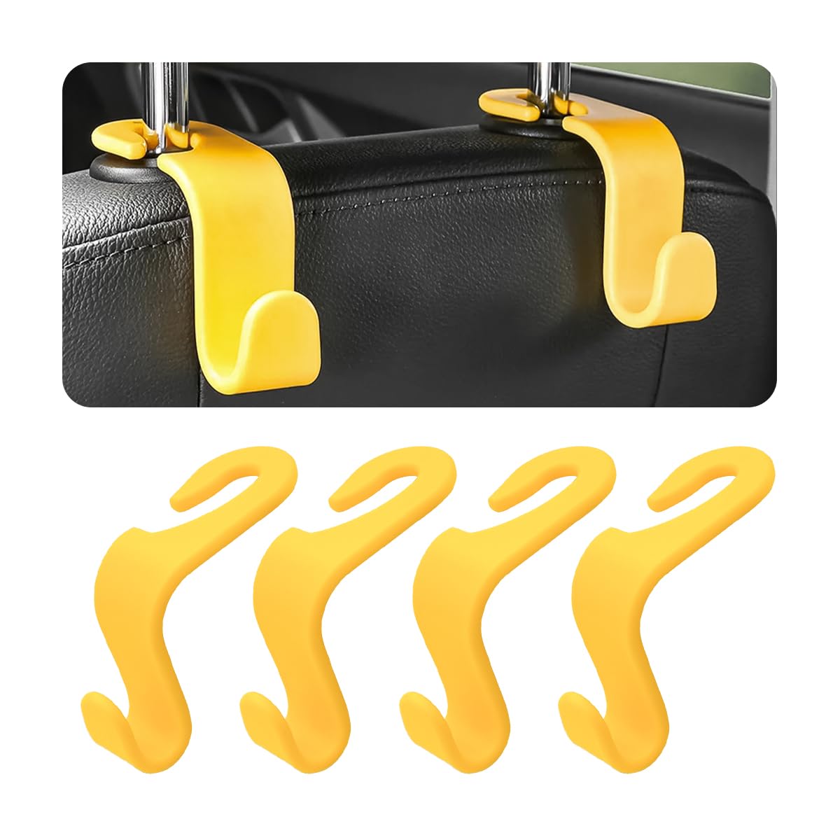 Car Back Seat Headrest Hooks, 4 Pack Carbon Fiber Stylish Back Seat Hanger for Car Handbag Clothes Coats Grocery Bags, Car Interior Accessories (Carbon Fibre/Black)