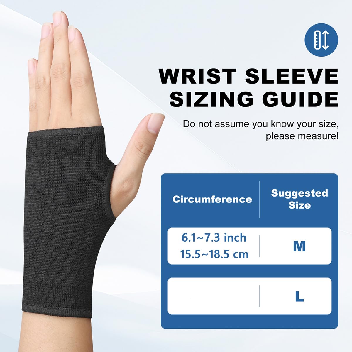 Palm Brace Wrist Support Sleeves (1 Pair), Everyday Use Wrist Brace, Compression Carpal Tunnel for Wrist Pain Relief, Fitness Gloves, Sports Glove, Wrist Brace for Men and Women (M, Black)