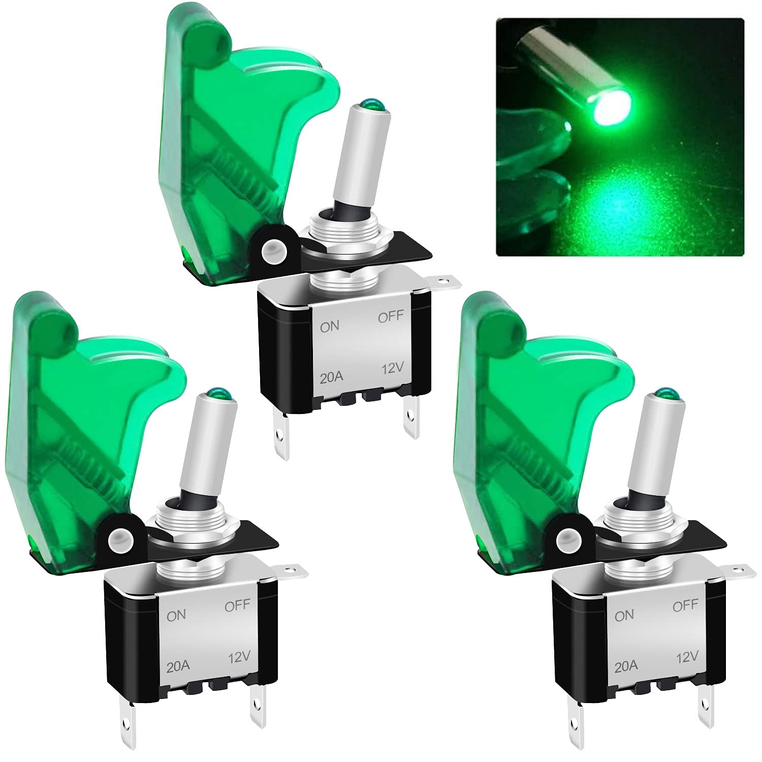 Twidec/3Pcs Rocker Toggle Switch 12V 20A Heavy Duty Racing Car Automotive Auto SPST ON/Off Toggle Switch Blue LED Light Illuminated 3Pin with Blue Waterproof Safety Cover ASW-07DBUBUMZ