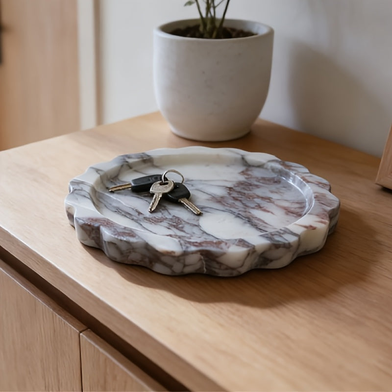Light Luxury White and Purple Natural Marble Jewelry Tray, Minimalist Style Home Premium Accessory Storage Jewelry Bathroom Organizer Tray, Mother's Day Gift for Mom, Jewelry Trays