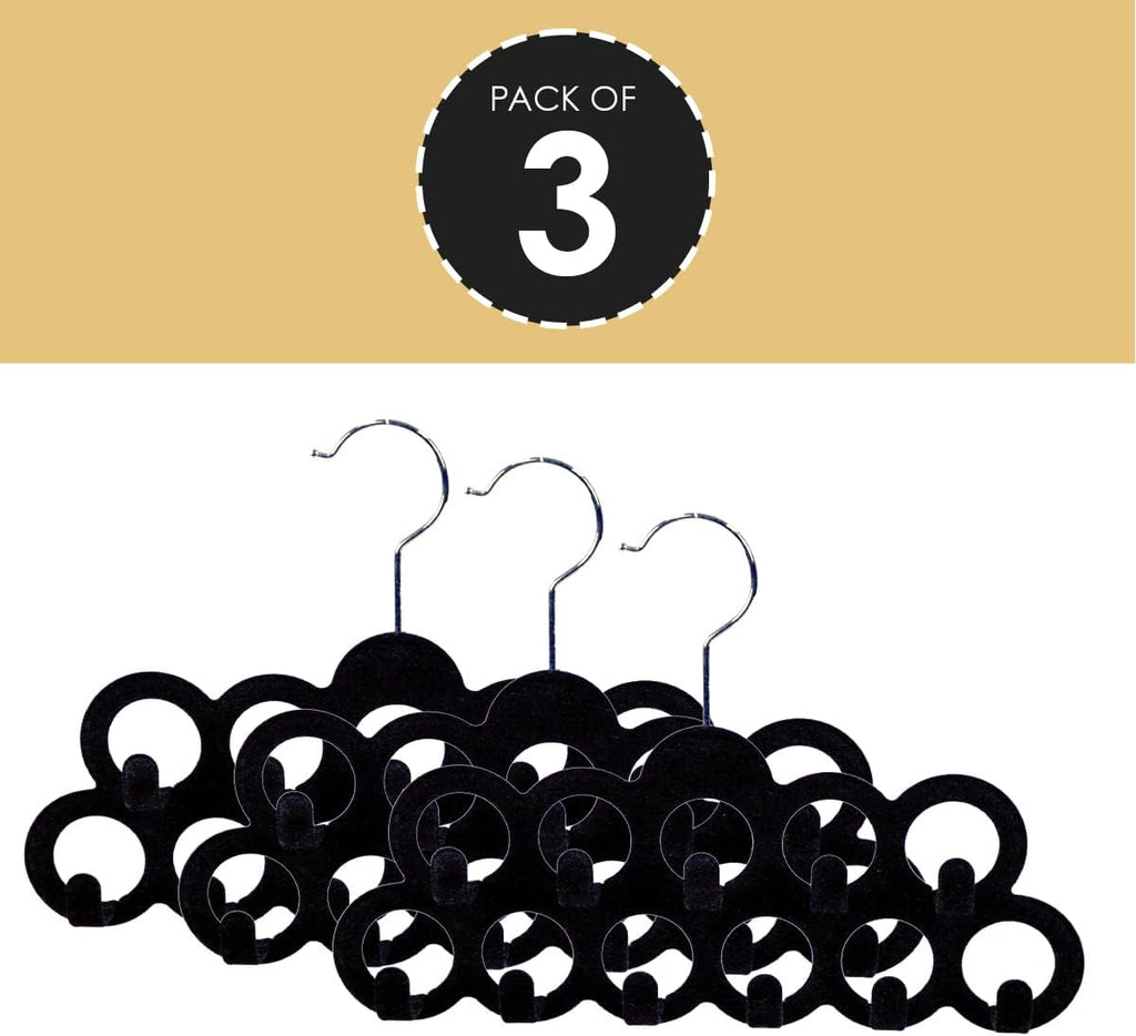 Velvet Scarf Storage Organizer for Closet (Pack of 3), Black | by Home Basics | Scarf Holder for Scarves and Ties | Slim Scarf Hangar Useful for Belts and Jewelry