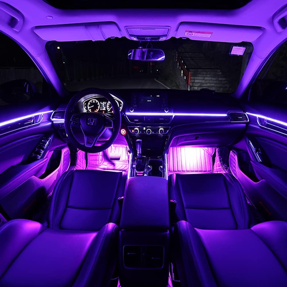 EL Wire Interior Car LED Strip Lights, 16.5FT USB Neon Glowing Strobing Electroluminescent Wire Strip with 6mm Sewing Edge, Ambient Lighting Kits for Car Indoor Decoration (Purple)
