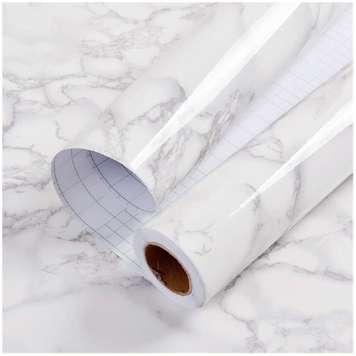 practicalWs Glossy Marble Contact Paper Granite White/Grey Kitchen Countertop Cabinets Furniture Refurbishment Wall Paper Thick Removable Wallpaper Peel and Stick Wall Decor Vinyl Wrap 11.8"x78.7"