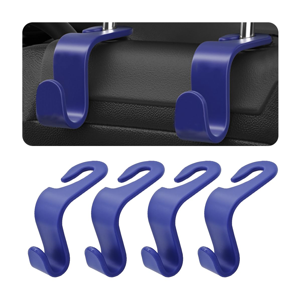 Car Back Seat Headrest Hooks, 4 Pack Carbon Fiber Stylish Back Seat Hanger for Car Handbag Clothes Coats Grocery Bags, Car Interior Accessories (Carbon Fibre/Black)