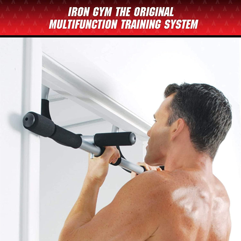 Iron Gym Pull-Up Bar - Total Upper Body Workout Bar for Doorway, Adjustable Width Locking, No Screws Portable Door Frame Horizontal Chin-up Bar, Fitness Exercise