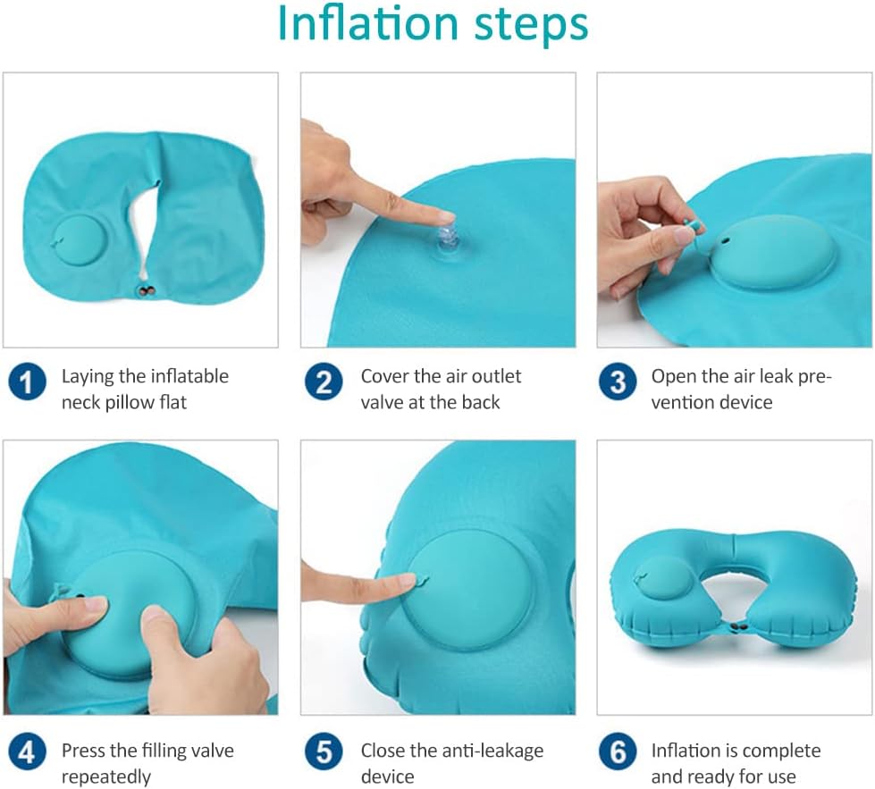 2PCS Inflatable Travel Pillow, Adjustable Inflatable Neck Pillow, Portable Fast Inflatable Pillow U-Shaped with Eye Mask,Earplug and Carry Bag, for Airplanes,Traveling,Lumbar Support (Grey)