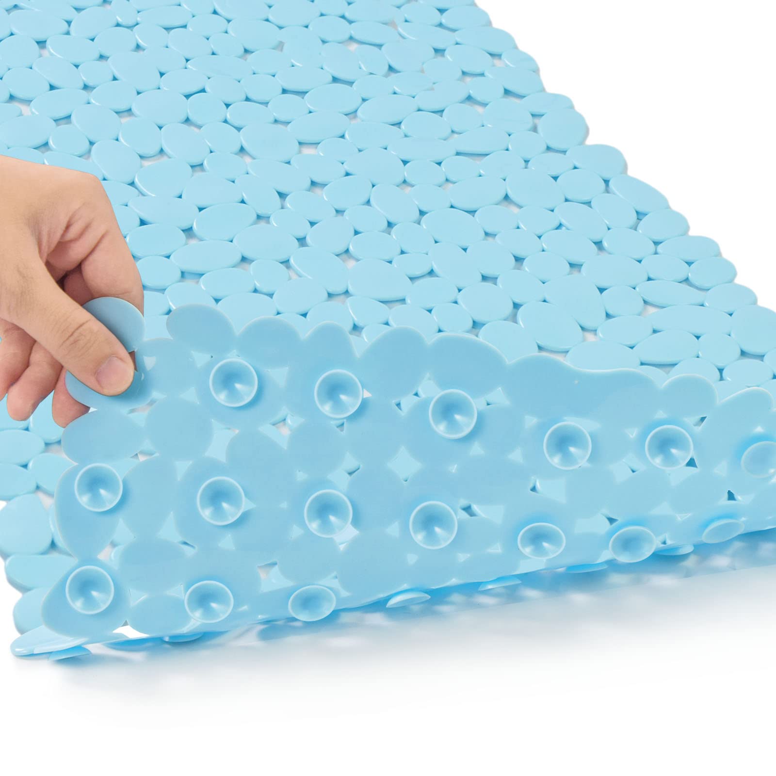 SONGZIMING Pebble Bath Mat for Bathtub to Anti Slip Bathtub Mat in Shower with 16 Inches by 35 Inches (Clear Blue)