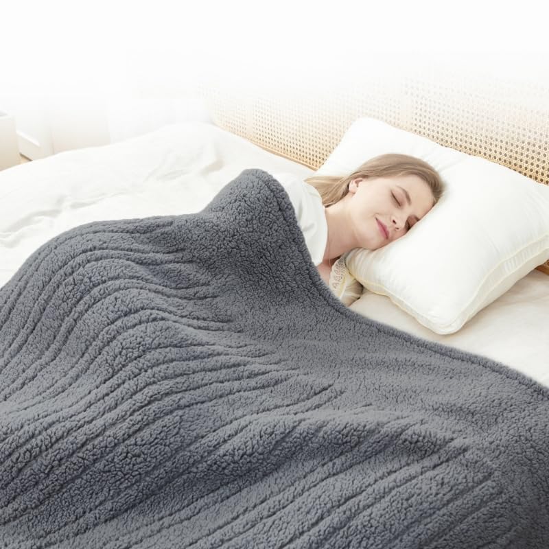SNUGSUN Electric Heated Blanket Throw Size, Soft and Cozy Thickened Flannel and Sherpa Electric Blanket for Bed, Automatic Safety System 6 Heating Levels & 10 Hours Auto-Off, 50"x60" Slate Grey