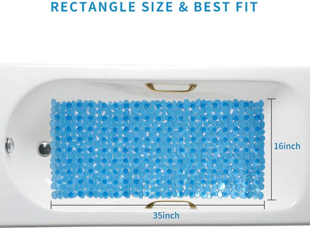SONGZIMING Pebble Bath Mat for Bathtub to Anti Slip Bathtub Mat in Shower with 16 Inches by 35 Inches (Clear Blue)