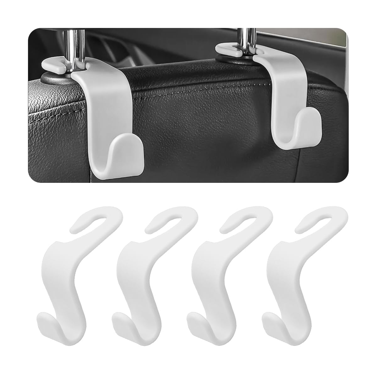 Car Back Seat Headrest Hooks, 4 Pack Carbon Fiber Stylish Back Seat Hanger for Car Handbag Clothes Coats Grocery Bags, Car Interior Accessories (Carbon Fibre/Black)