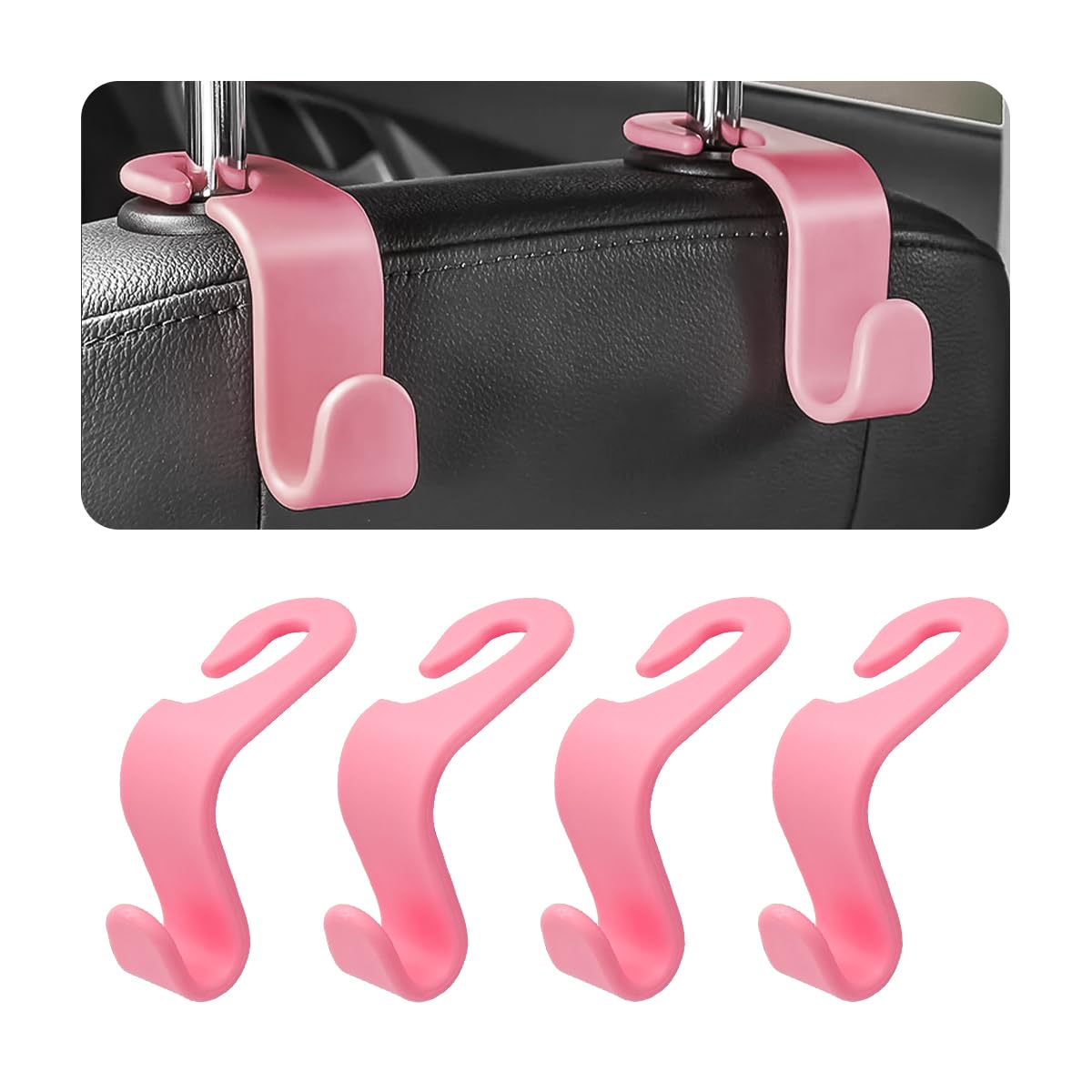 Car Back Seat Headrest Hooks, 4 Pack Carbon Fiber Stylish Back Seat Hanger for Car Handbag Clothes Coats Grocery Bags, Car Interior Accessories (Carbon Fibre/Black)